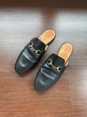 Gucci Princetown Horsebit Slipper Black Exterior with Tan Leather Interior 36 EU